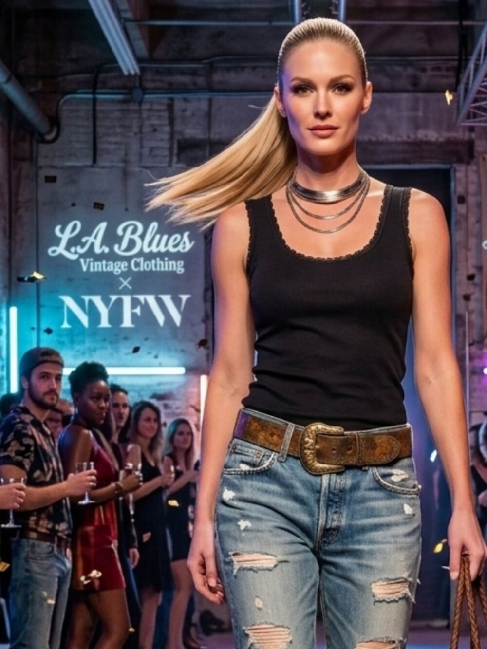 L.A. Blues Black Ribbed Tank Top Scoop Neckline w/Scalloped Trim Women's XL